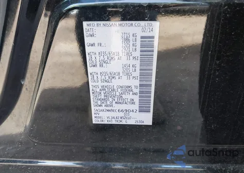 2014 Nissan Pathfinder S z USA, uszkodzony, nr VIN 5N1AR2MN9EC669042